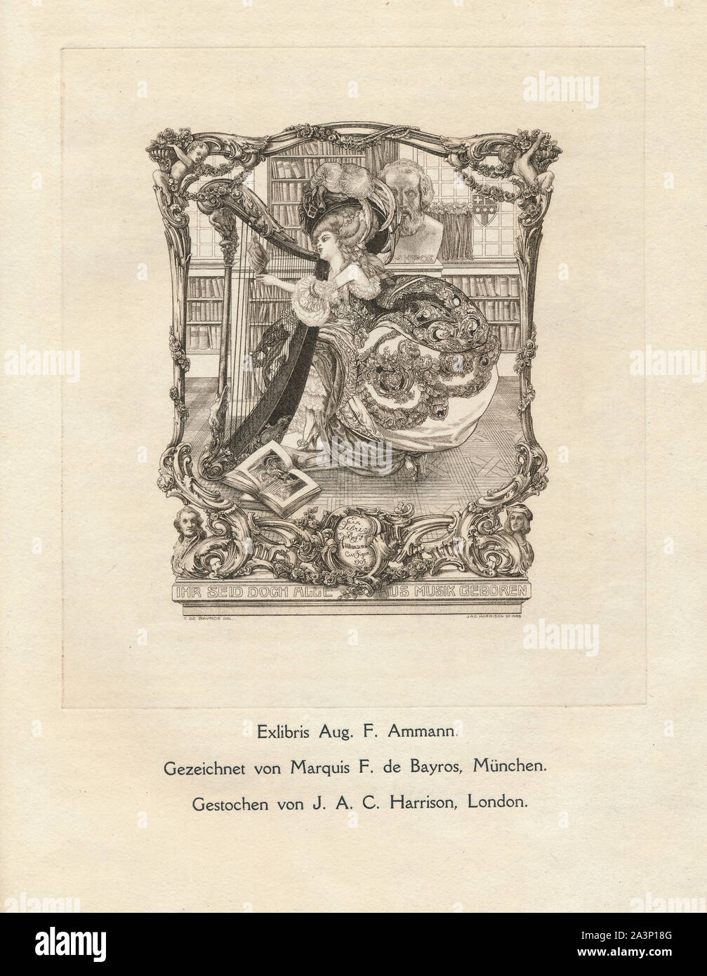 Ex Libris, Ex Libris agosto F. Amman von Marchese F. de Bayros, Choisy Le Conin, fin de siècle Foto Stock