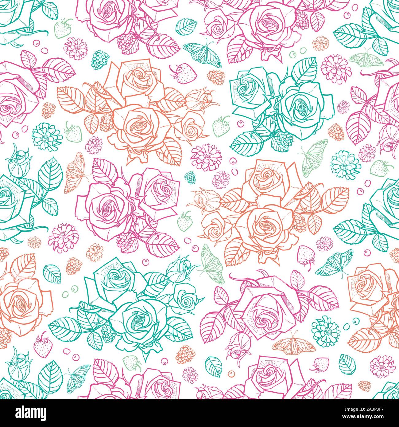 Vector rose bianche e bacche seamless pattern. Perfetto per tessuto, scrapbooking e progetti di sfondo. Illustrazione Vettoriale