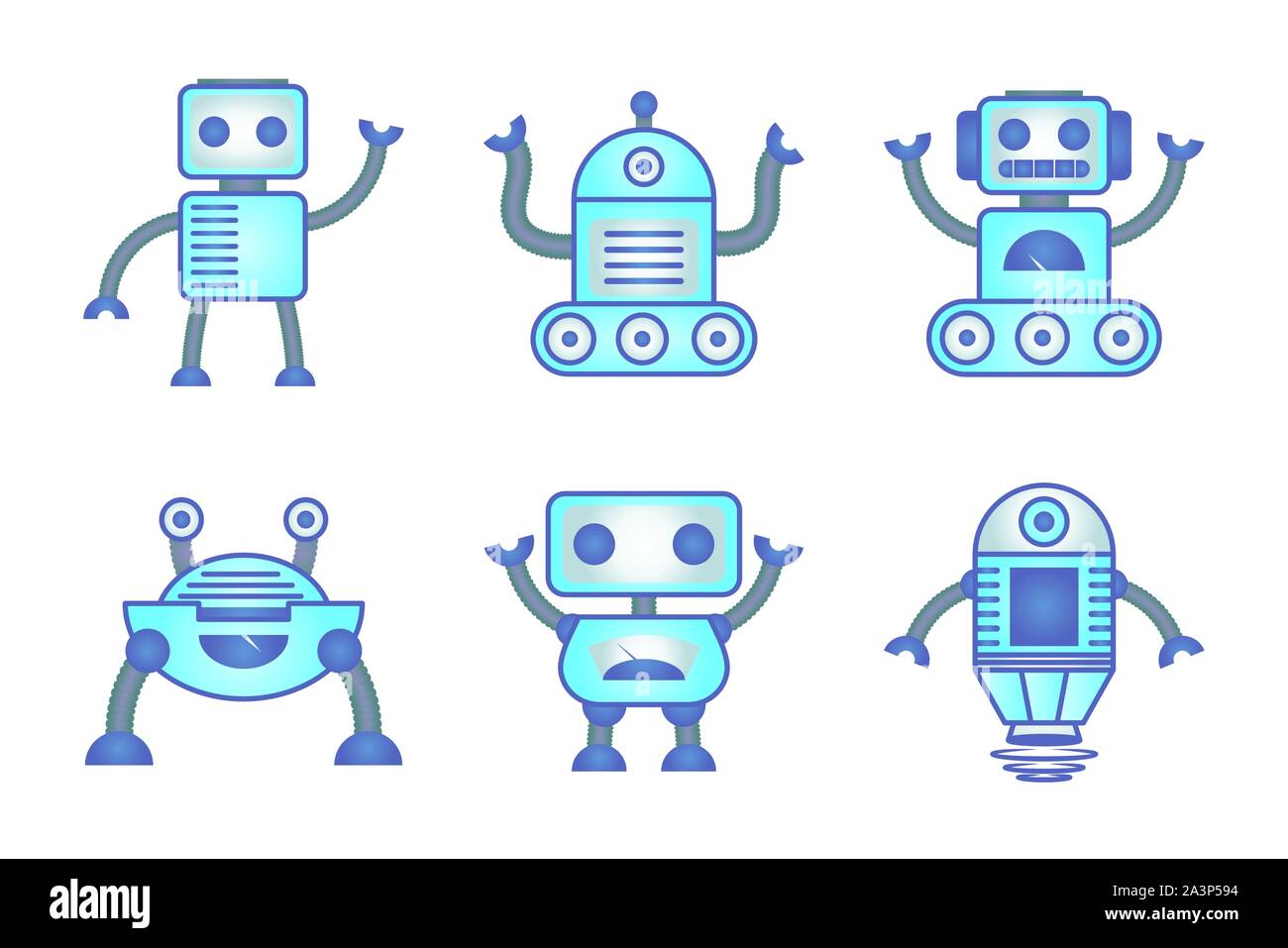 Bundle di robot cyborg impostare le icone Illustrazione Vettoriale