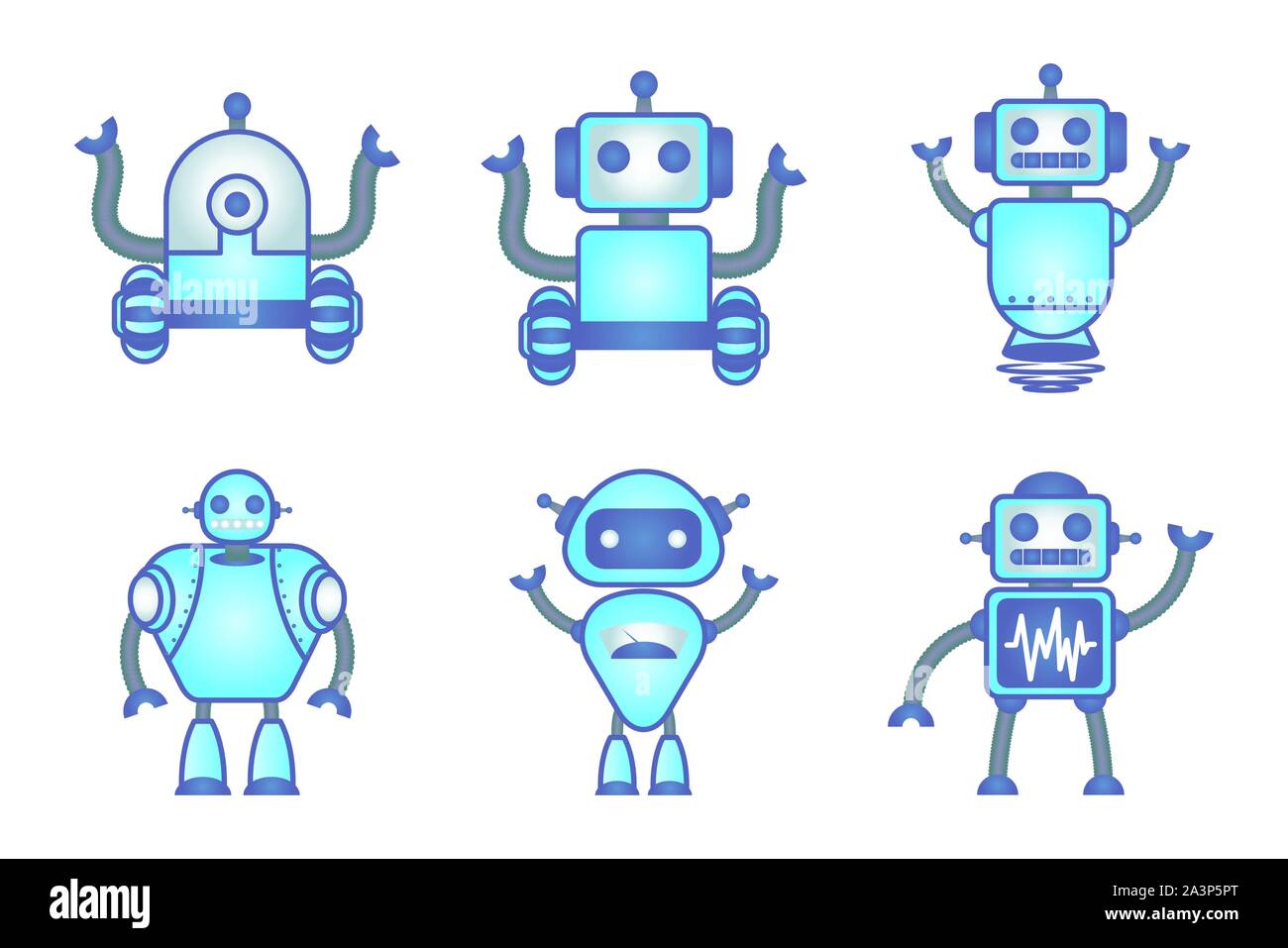 Bundle di robot cyborg impostare le icone Illustrazione Vettoriale