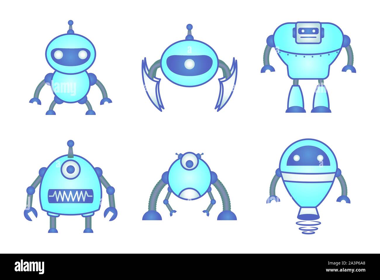 Bundle di robot cyborg impostare le icone Illustrazione Vettoriale