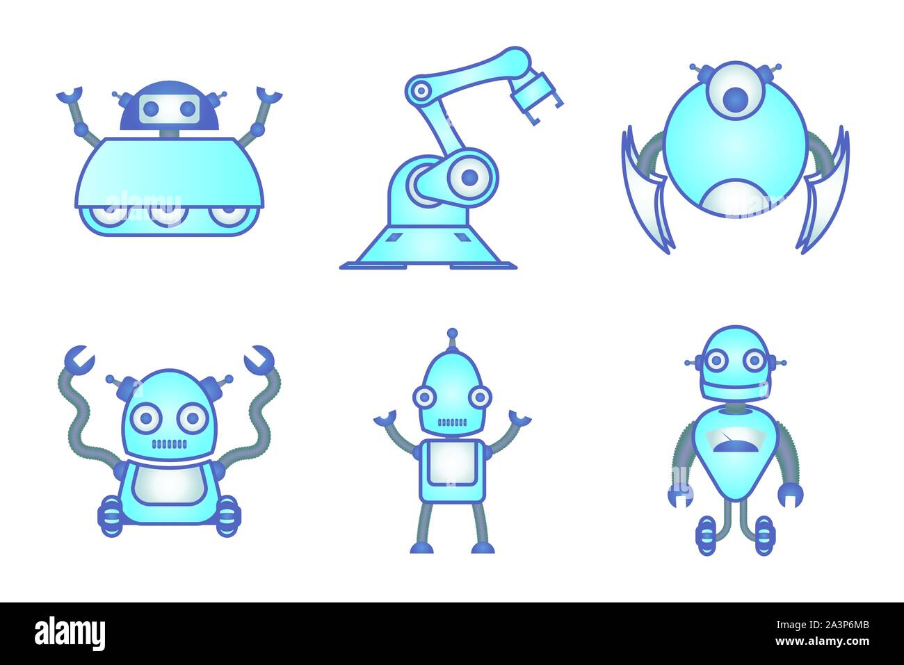 Bundle di robot cyborg impostare le icone Illustrazione Vettoriale