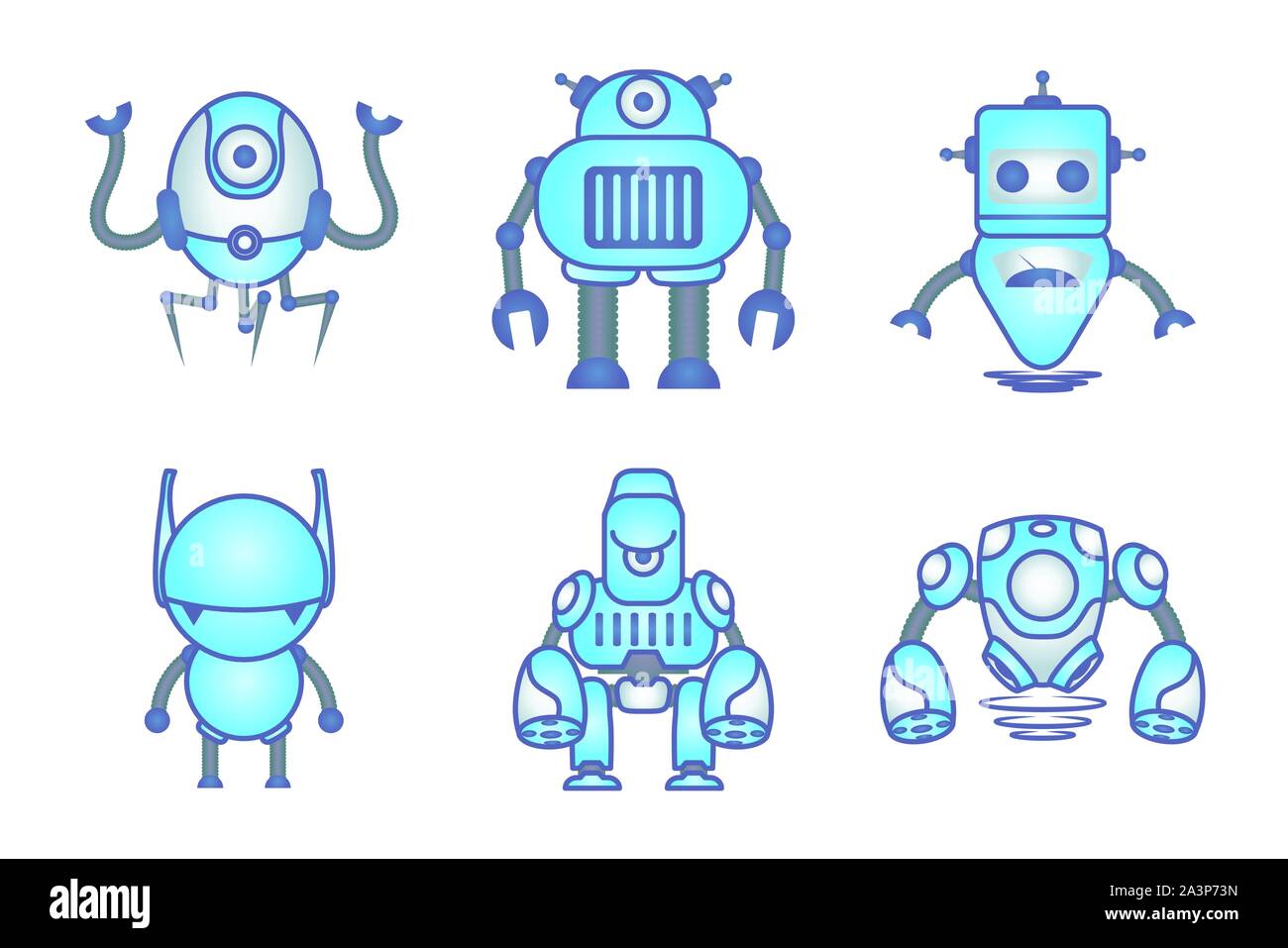 Bundle di robot cyborg impostare le icone Illustrazione Vettoriale