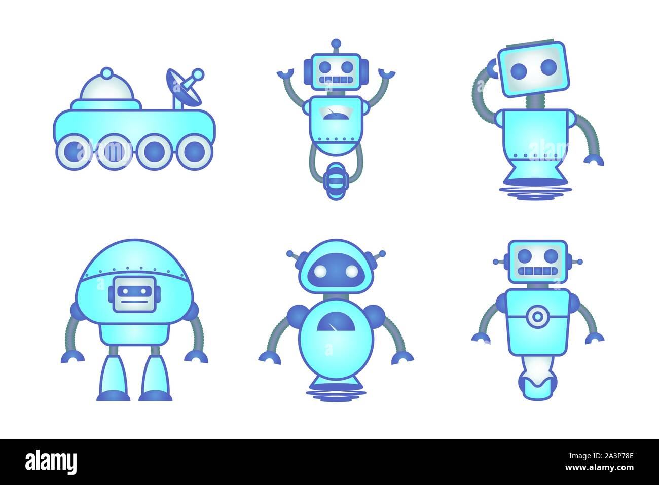 Bundle di robot cyborg impostare le icone Illustrazione Vettoriale