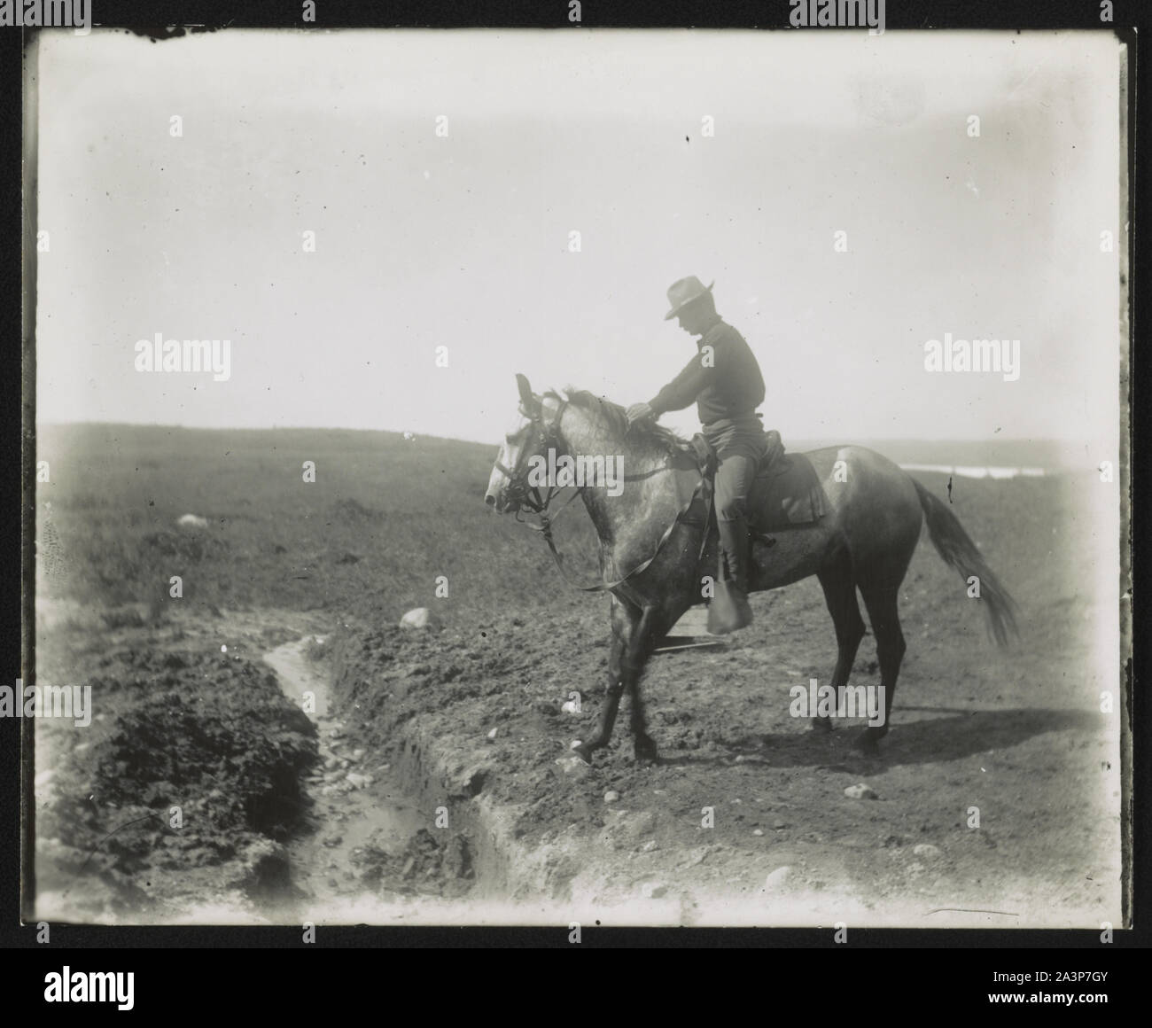 Soldato del cavallo, Ruvida piloti accampamento militare, Montauk Point, New York Foto Stock