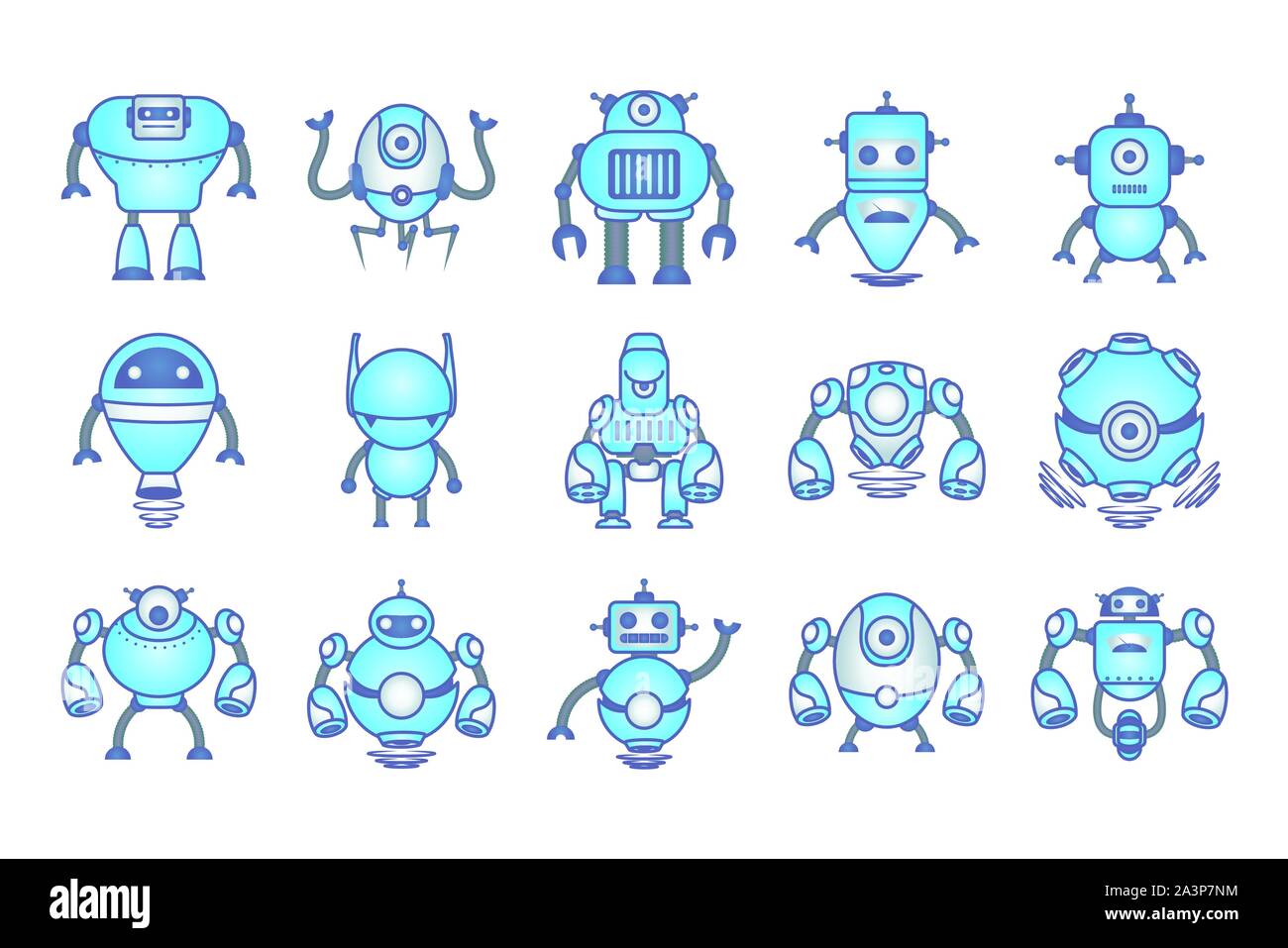 Bundle di robot cyborg impostare le icone Illustrazione Vettoriale