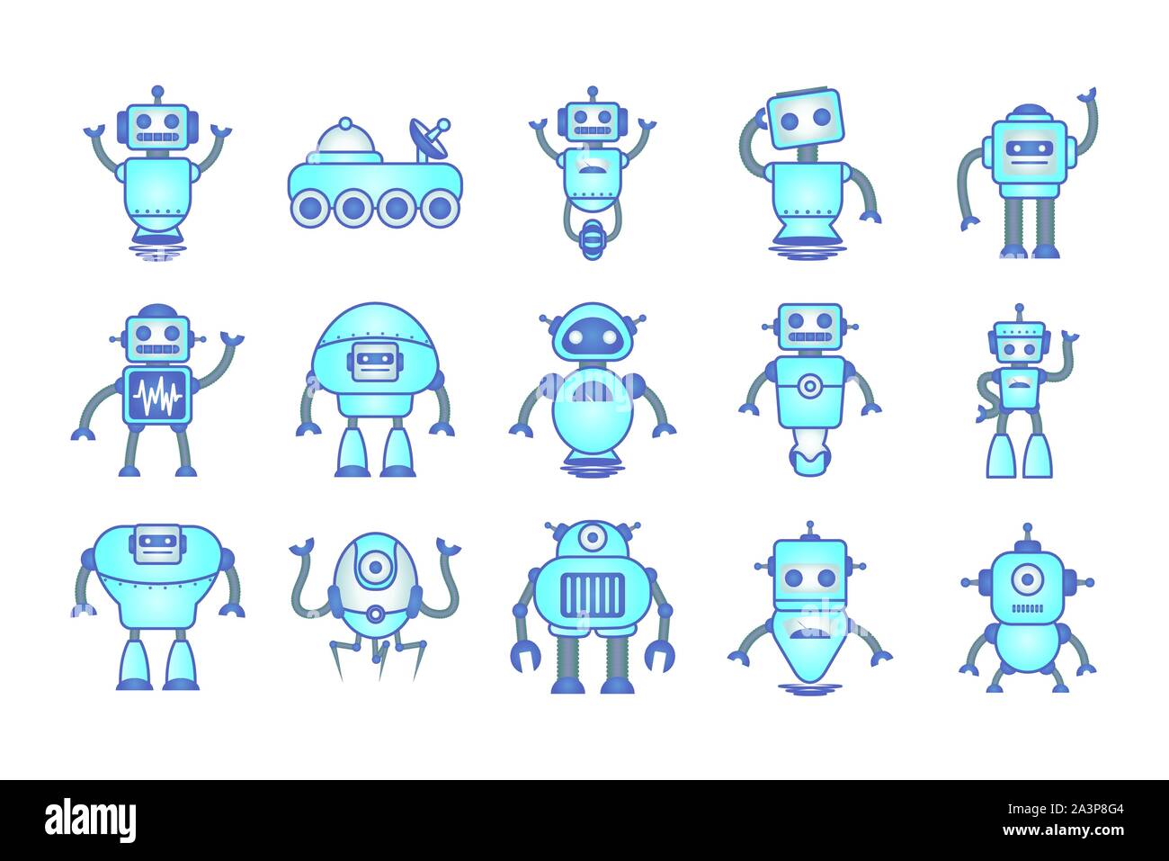 Bundle di robot cyborg impostare le icone Illustrazione Vettoriale