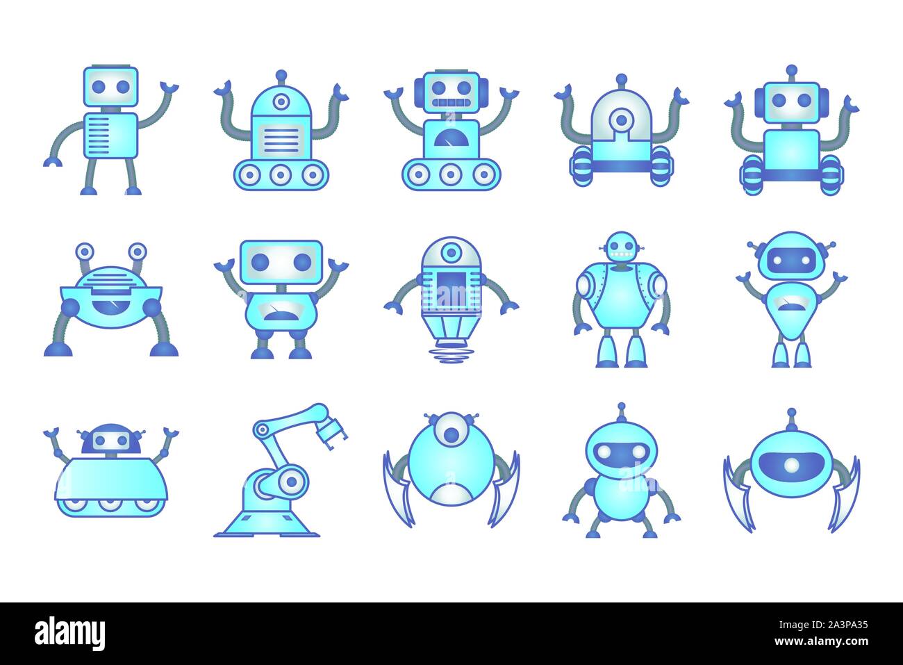 Bundle di robot cyborg impostare le icone Illustrazione Vettoriale