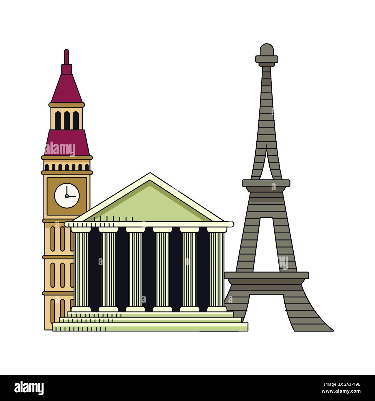 Europa iconico design monumenti Illustrazione Vettoriale