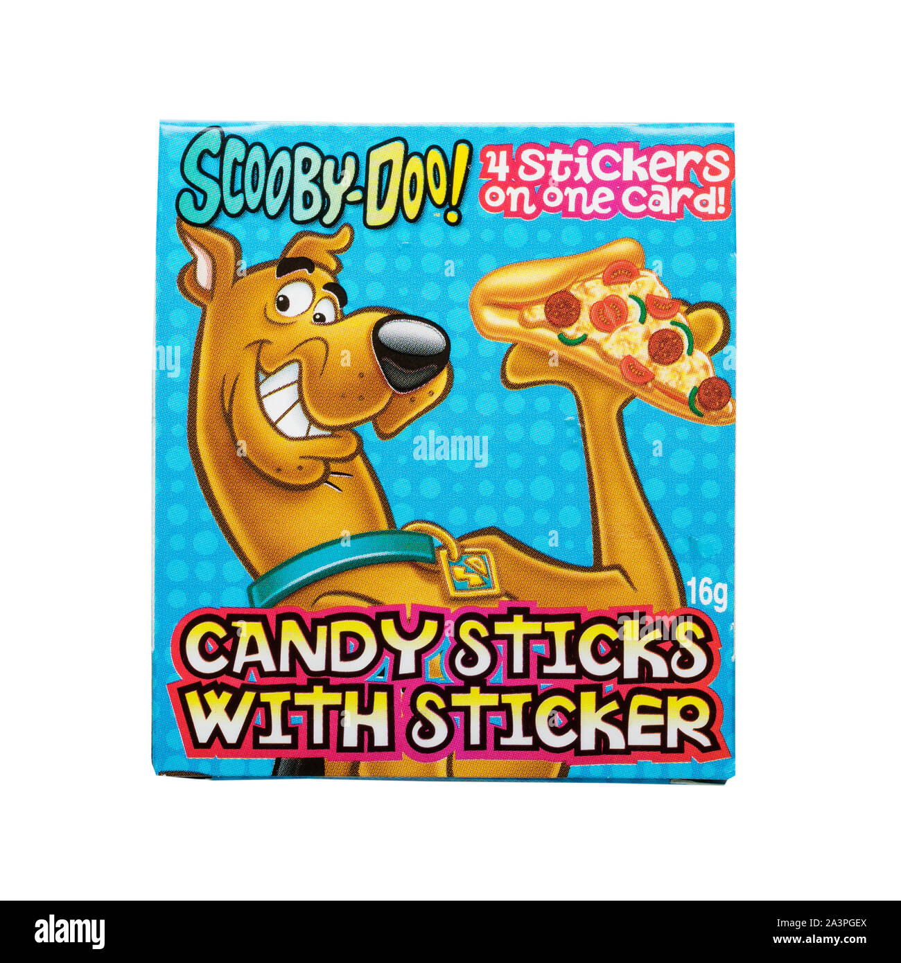 Un pacchetto di Scooby-Doo candy sticks dolci su sfondo bianco Foto Stock
