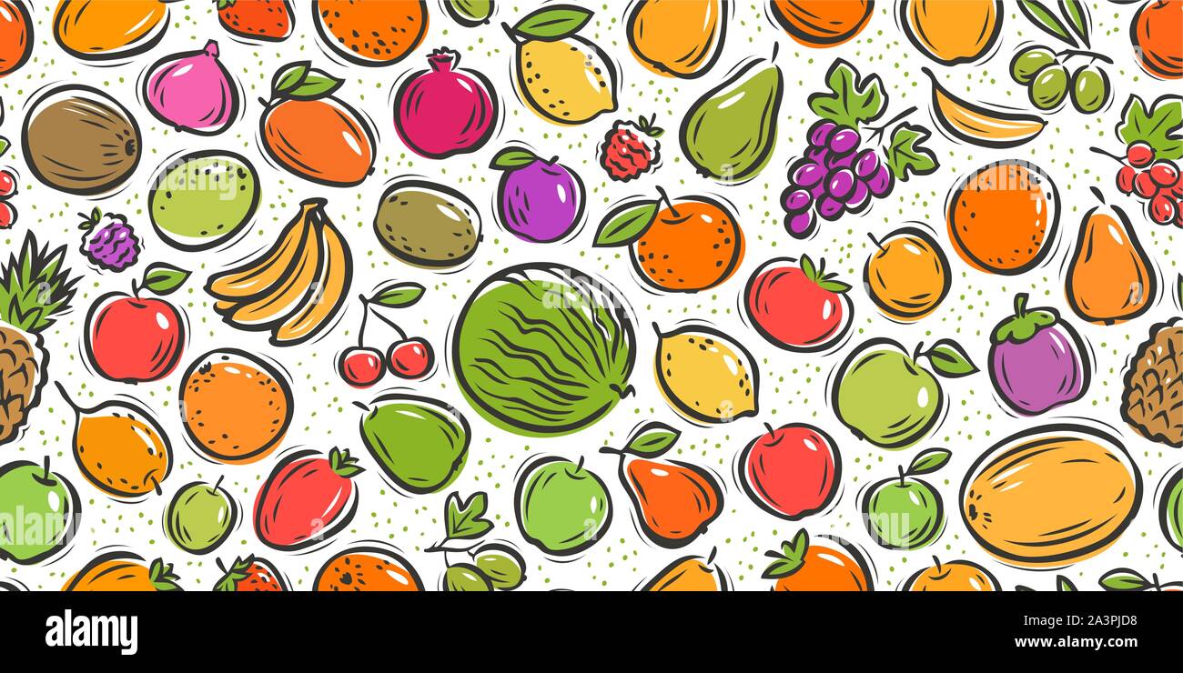 Frutta sfondo senza cuciture. Mercato agricolo, agricoltura, vettore di agricoltura illustrazione Illustrazione Vettoriale
