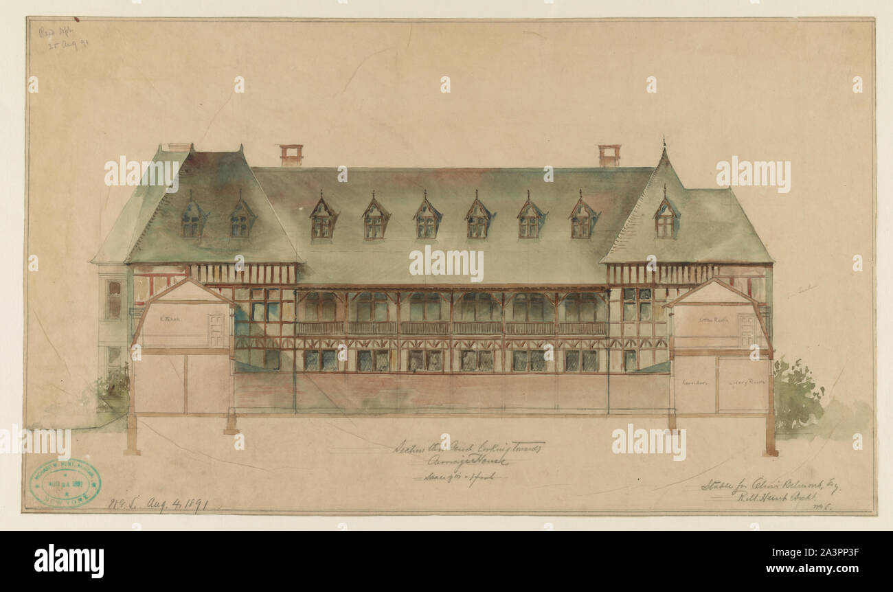 Stabile per Oliver Belmont Esq. La sezione attraverso la Corte guardando verso il carrello casa / R.M. Archt suoneria. Foto Stock