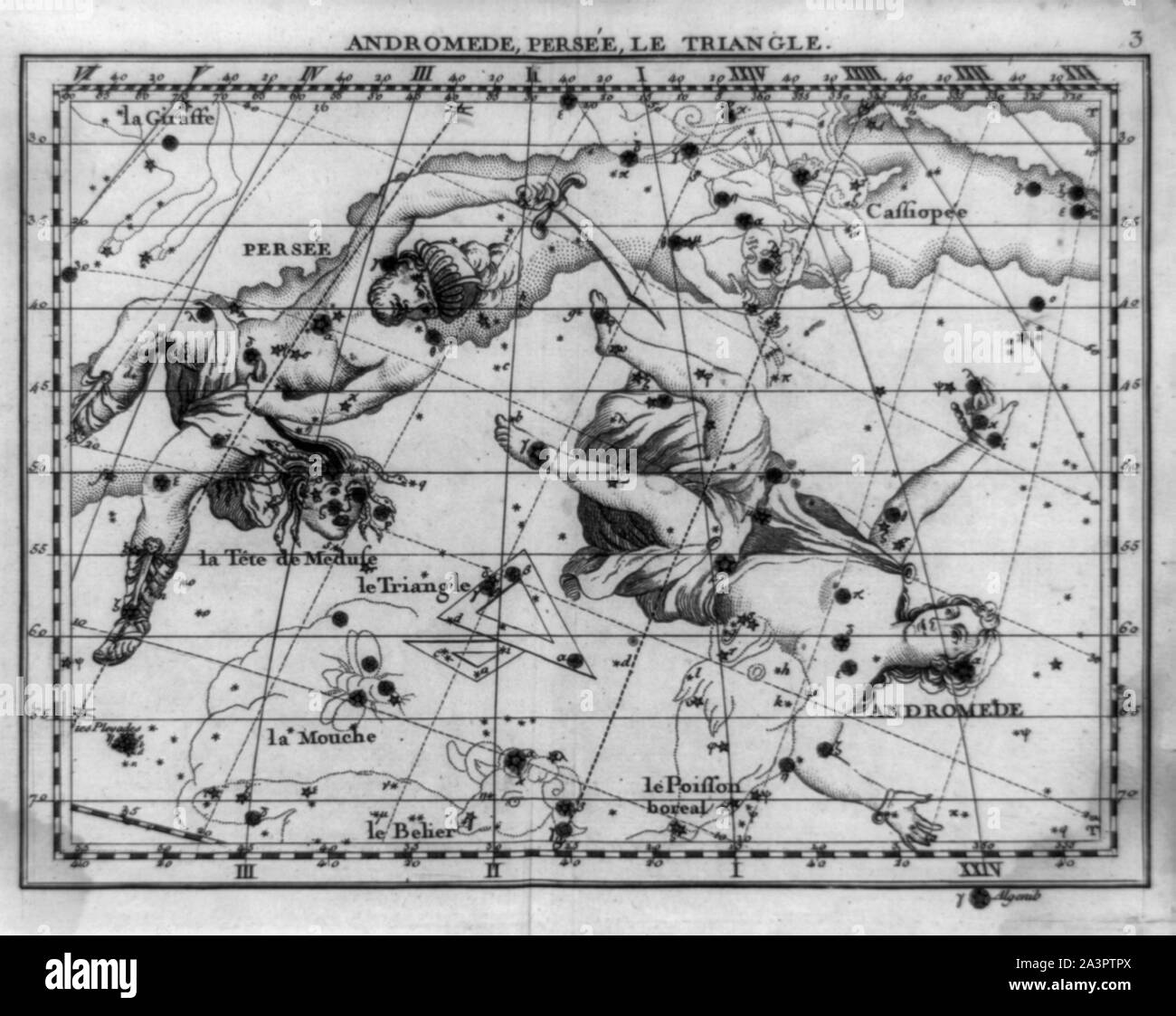 Mappa Star con costellazioni di Andromeda, Perseo e Triangulum Foto Stock