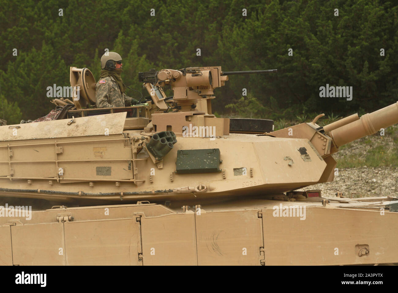 I soldati assegnati al 2° Brigata corazzate contro la squadra, 1° Divisione di cavalleria condotta gunnery qualifiche per certificare la vasca di Abrams equipaggi e mantenere la disponibilità alla formazione area di Fort Hood, Tx. Giugno 23, 2019. Foto Stock