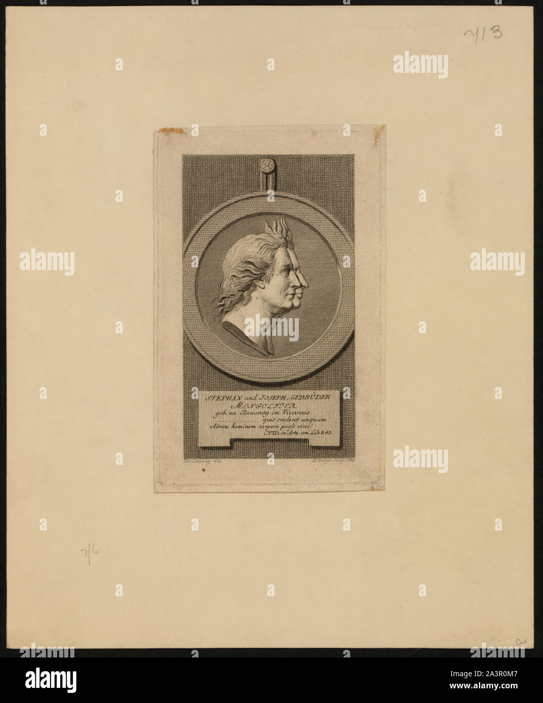 Stephan und Giuseppe, Gebrüder Mongolfier [sic], geb. zu Annonay im Vivarais busto-lunghezza profilo doppio ritratto dei fratelli Montgolfier, Francese ballonists dopo la medaglia di oro disegnato da Houdon. Foto Stock