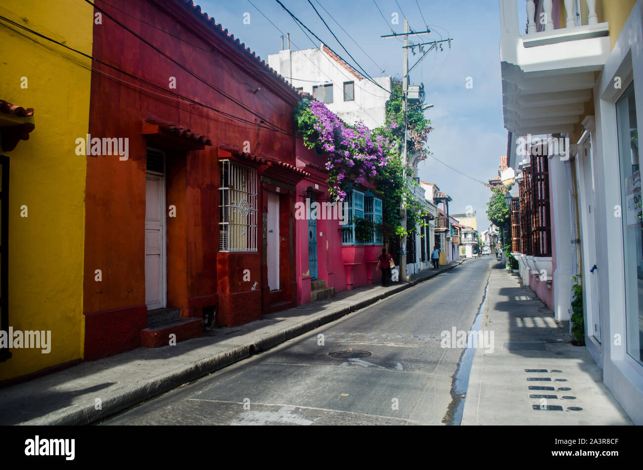 Eartly mattina per le strade della città murata di Cartagena Foto Stock