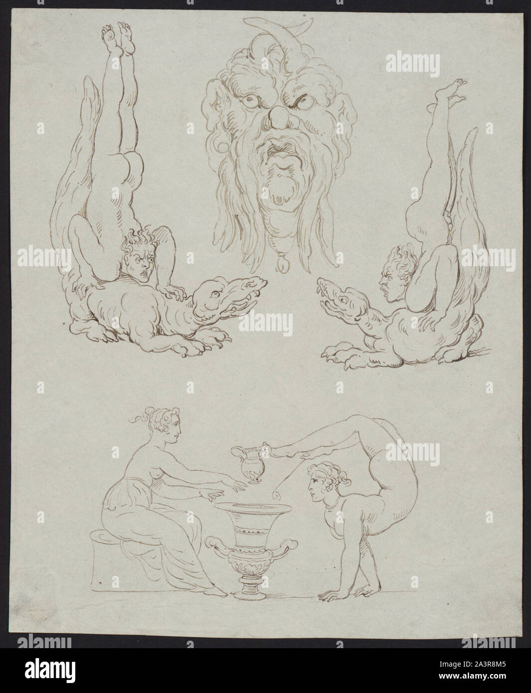 Disegni di studio dei mostri, uomini e acrobati Foto Stock