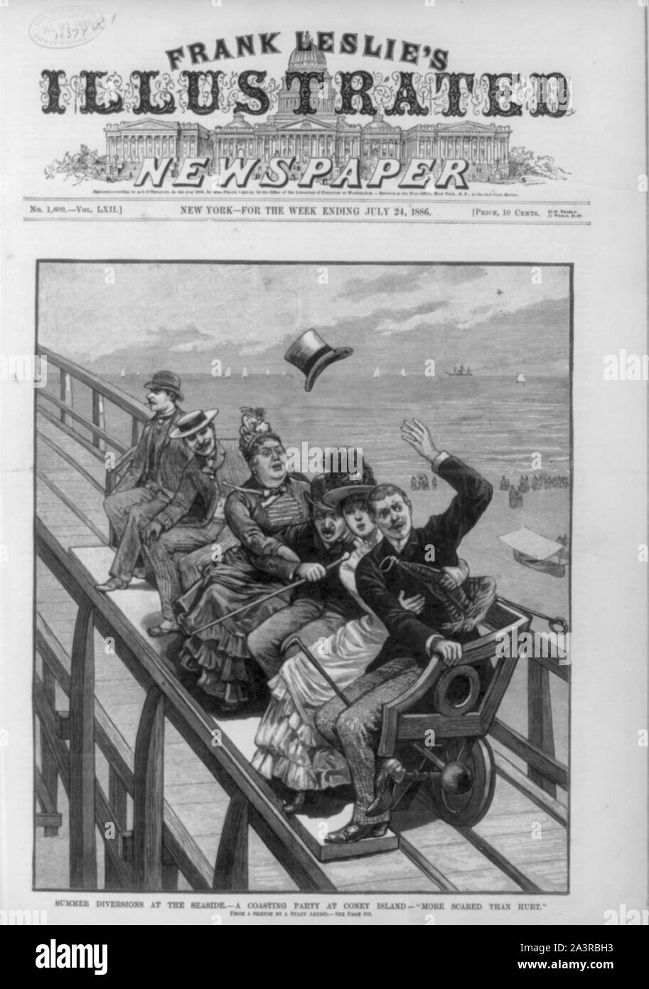 Deviazioni di estate al mare - un partito mentre il trattore procede per inerzia a Coney Island - più paura di ferire [gruppo di persone sul banco inerziale] Foto Stock