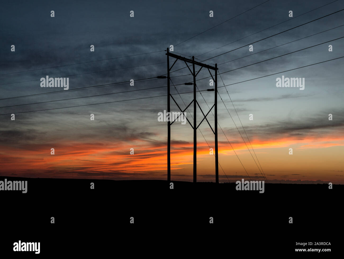 La scena del tramonto nelle zone rurali di Tom Green County, Texas, a nord-est di San Angelo Foto Stock