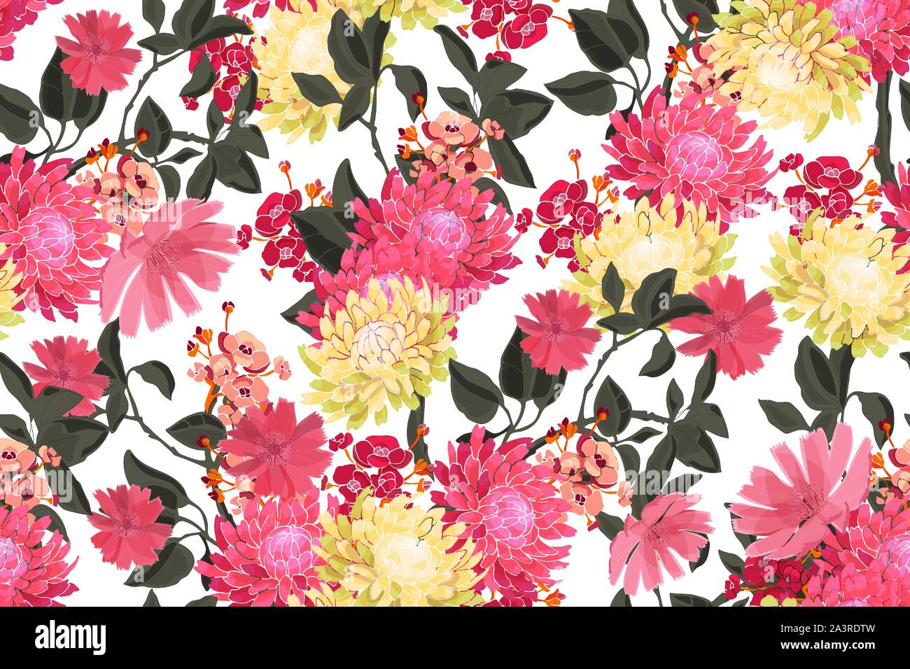 Arte vettore floreali seamless pattern. Fiori freschi. Illustrazione Vettoriale