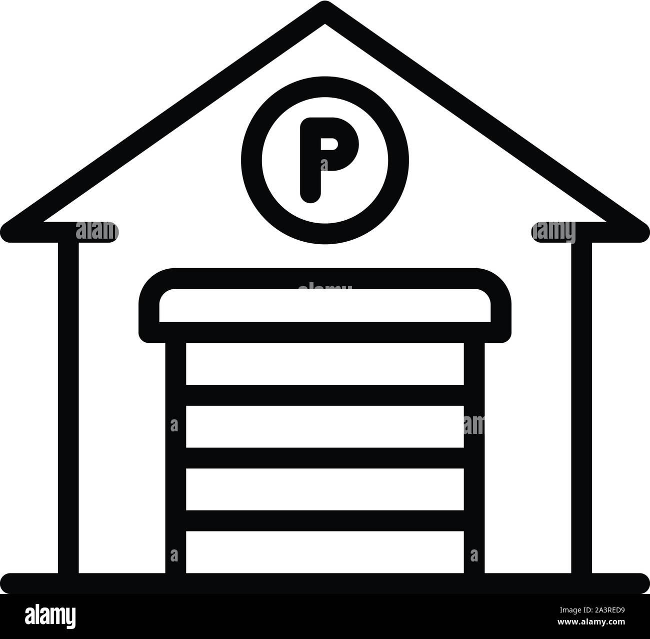 Parcheggio in garage, l'icona di stile di contorno Illustrazione Vettoriale
