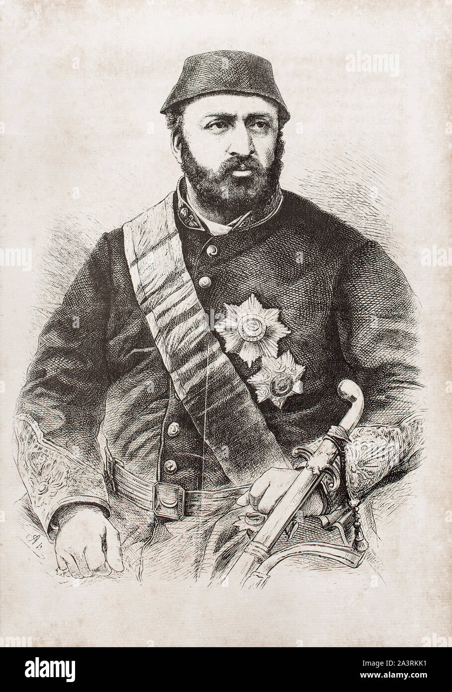 Abdul Aziz Khan (turco: Abdülaziz; 1830 - 1876) fu il trentaduesimo sultano dell'Impero Ottomano e regnò tra il 25 giugno 1861 e 30 maggio 1876. Egli è stato t Foto Stock