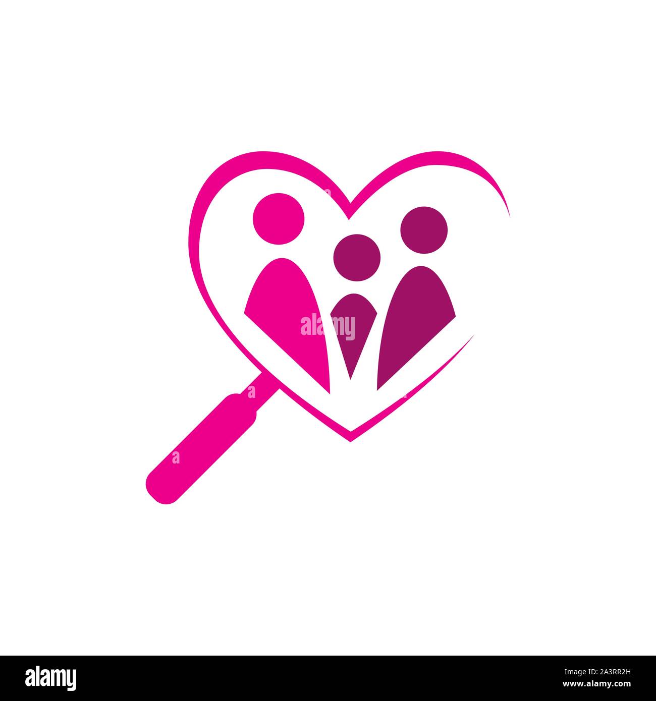 Amore Chat Online Dating Logo design template vettoriale. cuore e persone alla ricerca di soulmate illustrazione. Illustrazione Vettoriale