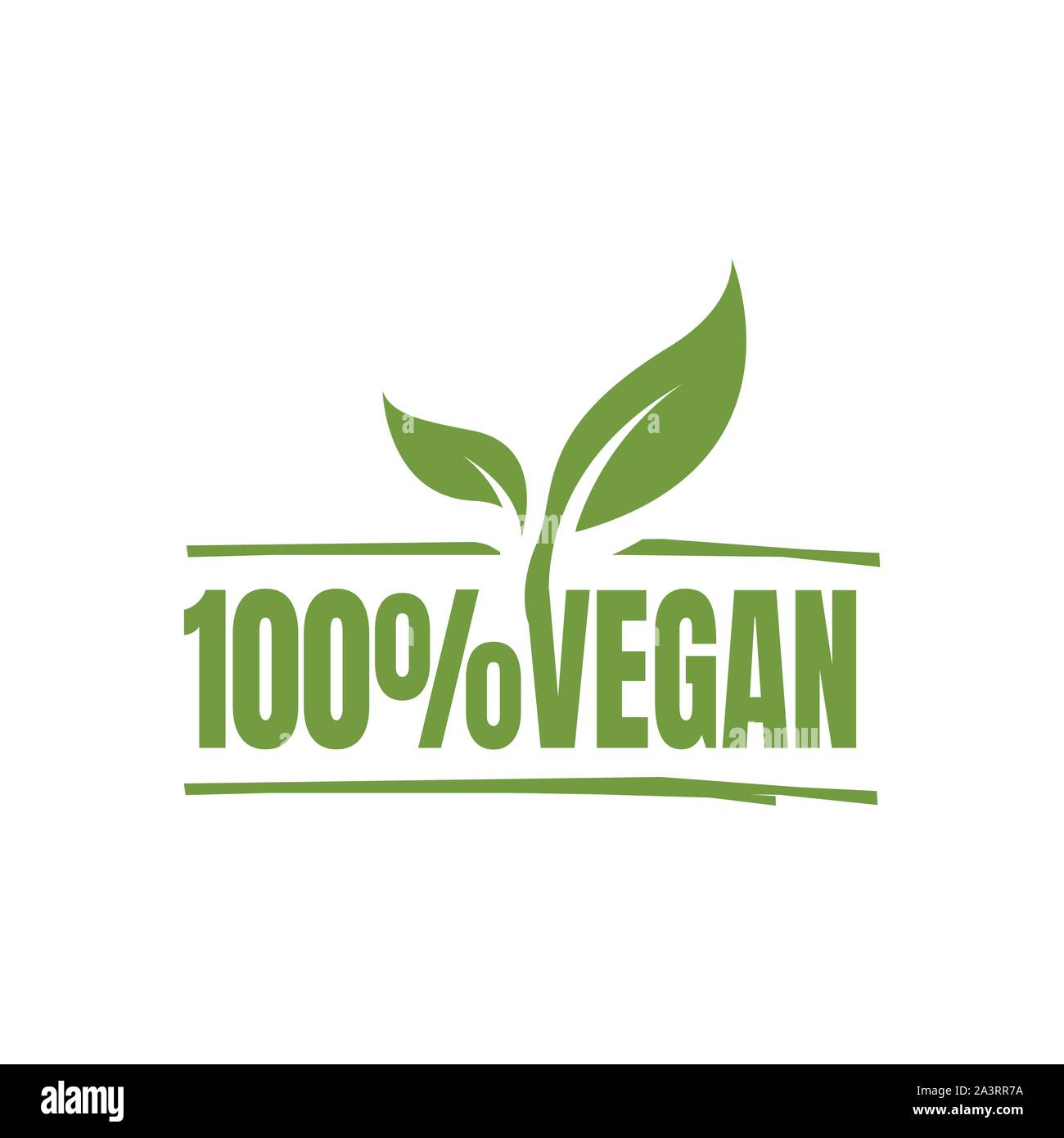 Il nuovo lettering 100% logo vegano segno marchio vegetariano verde simbolo icona vettore elemento Illustrazione Vettoriale