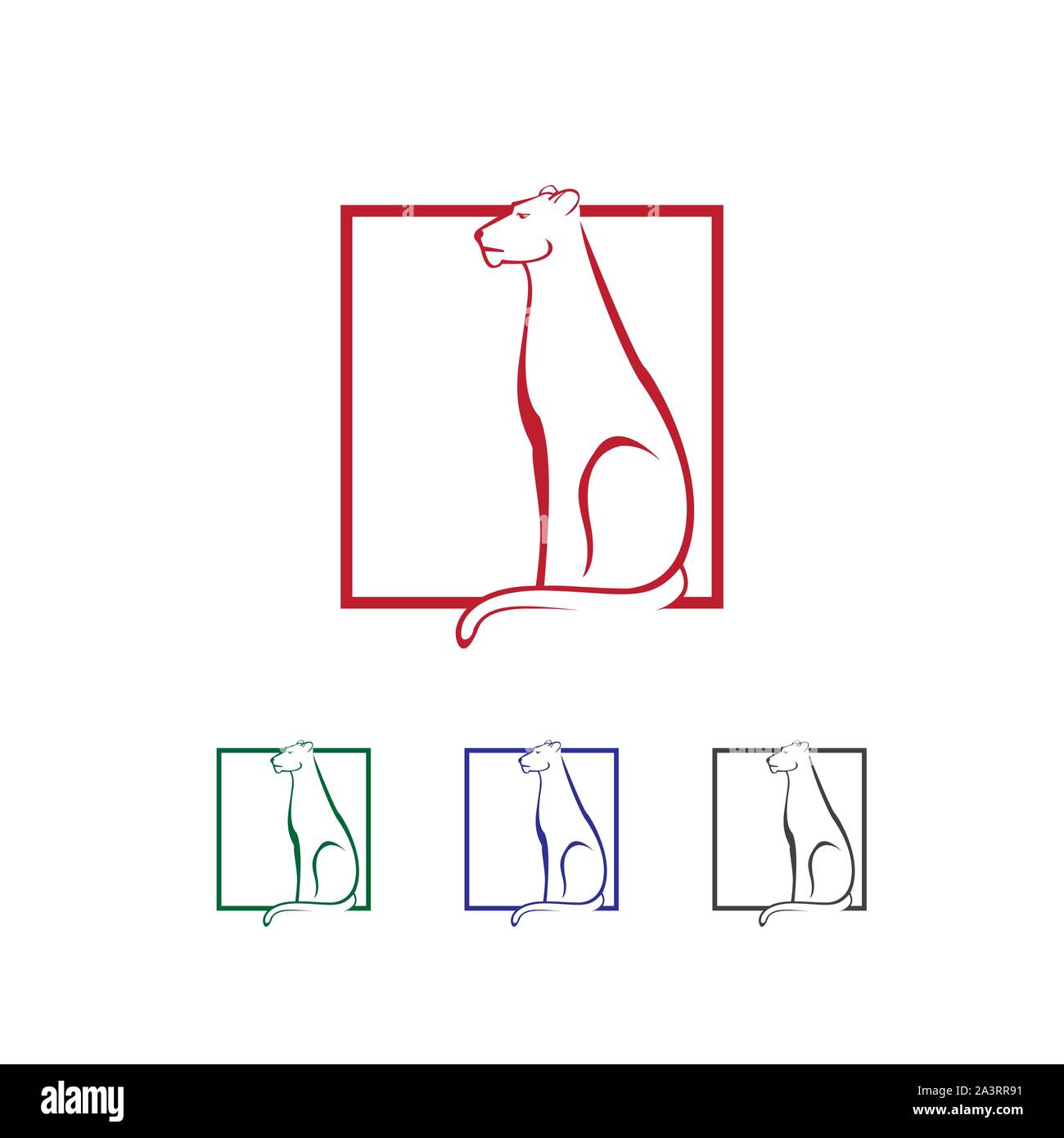 Popolare il gatto selvatico sulla linea di quadrati di leopard logo elemento di design template vettoriale Illustrazione Vettoriale
