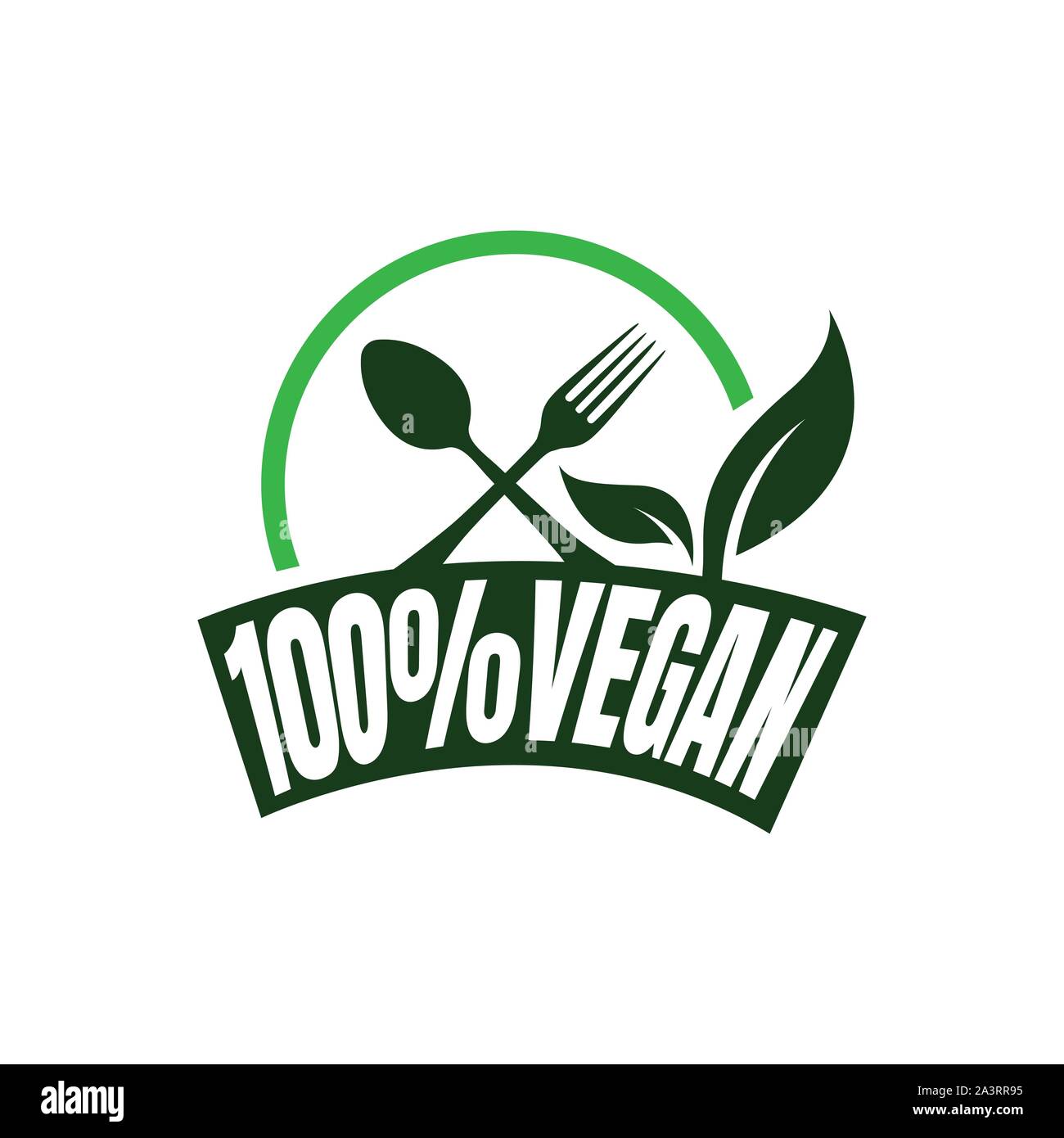 Il nuovo lettering 100% logo vegano segno marchio vegetariano verde simbolo icona vettore elemento Illustrazione Vettoriale