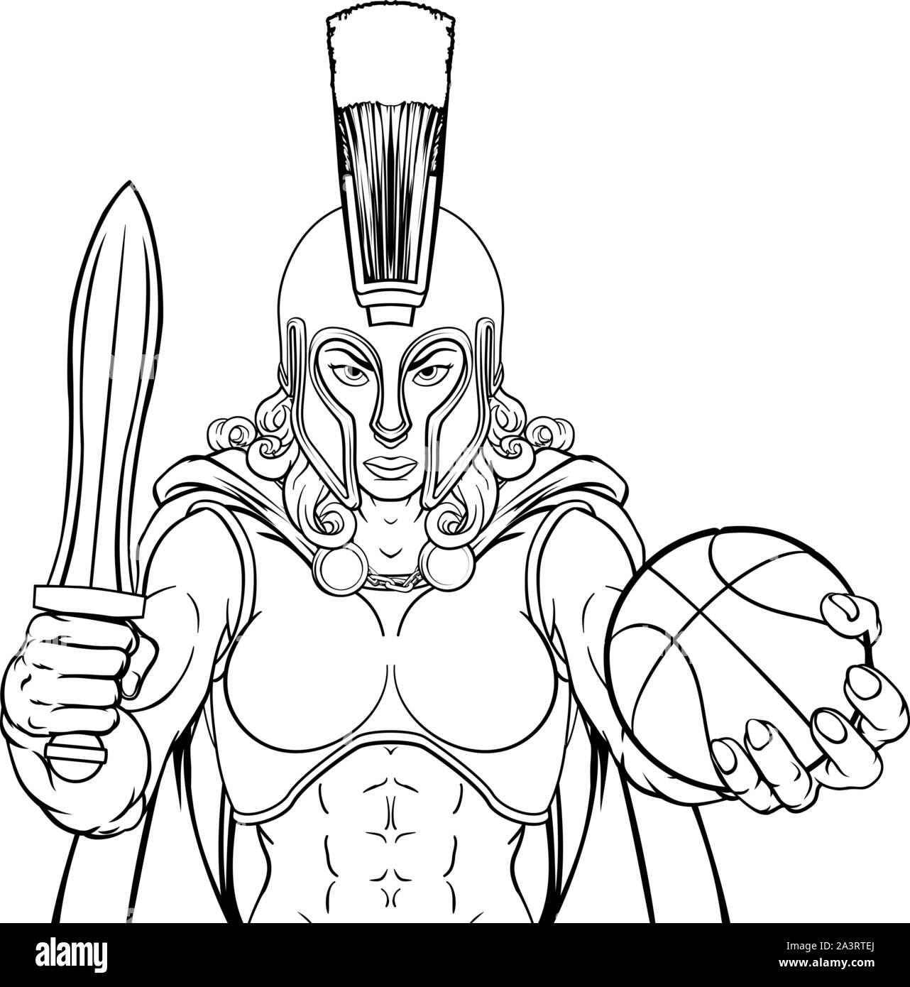 Spartan Trojan Gladiator Basket donna guerriero Illustrazione Vettoriale