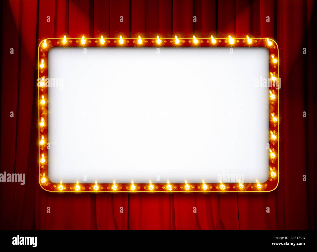 Vuoto segno di luce telaio sul teatro rosso sfondo a tendina Foto Stock