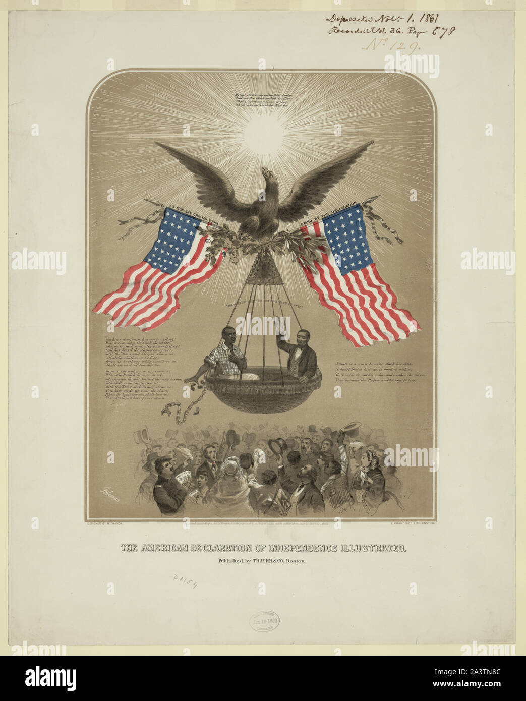 Dichiarazione di Indipendenza Americana illustrato / Fabronious progettato da R. Thayer L. Prang & Co. Lith., Boston. Foto Stock