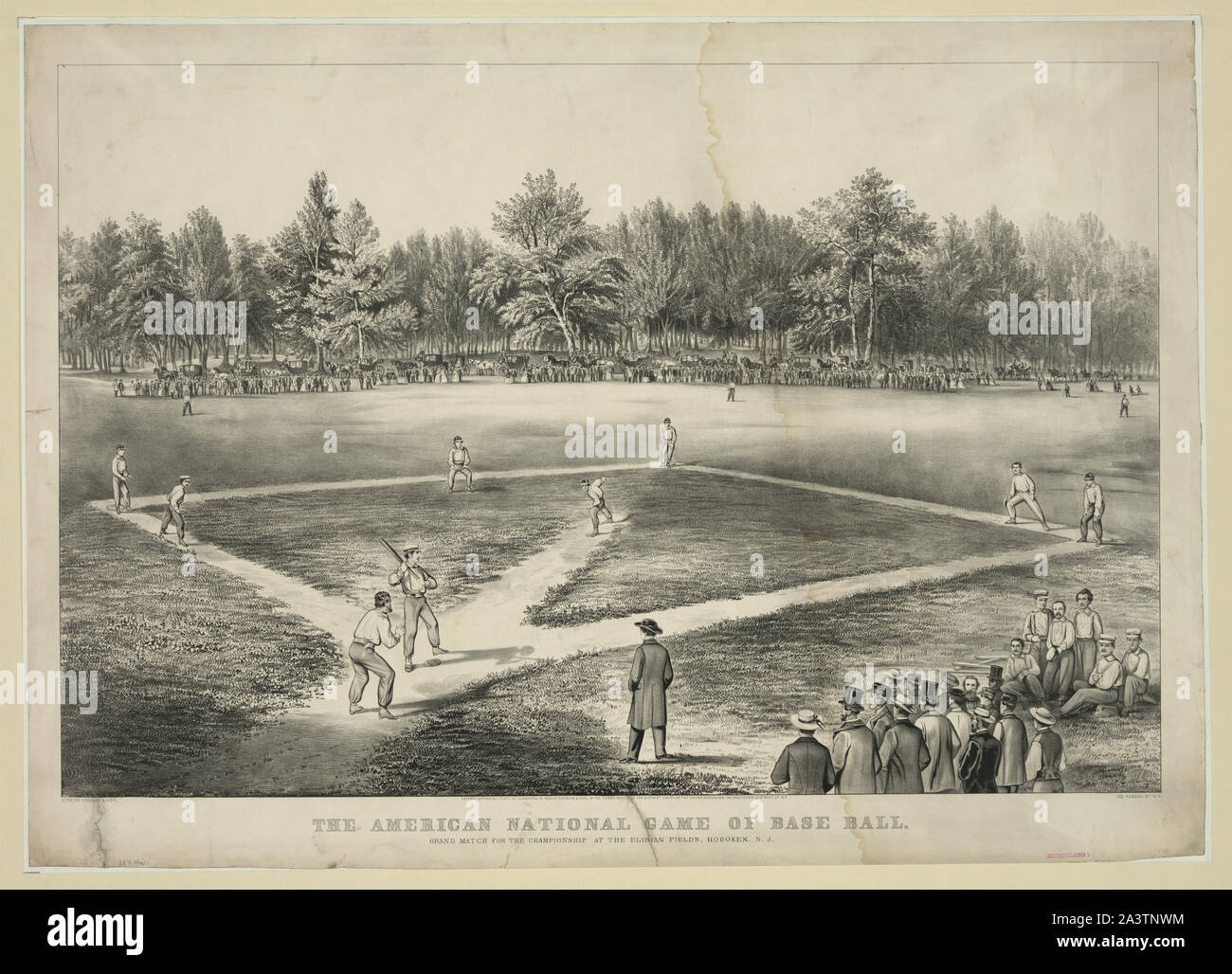 La nazionale americana gioco della sfera di base. Grand match per il campionato al Elysian Fields Hoboken, N.J. / Lith. Di Currier & Ives. Foto Stock
