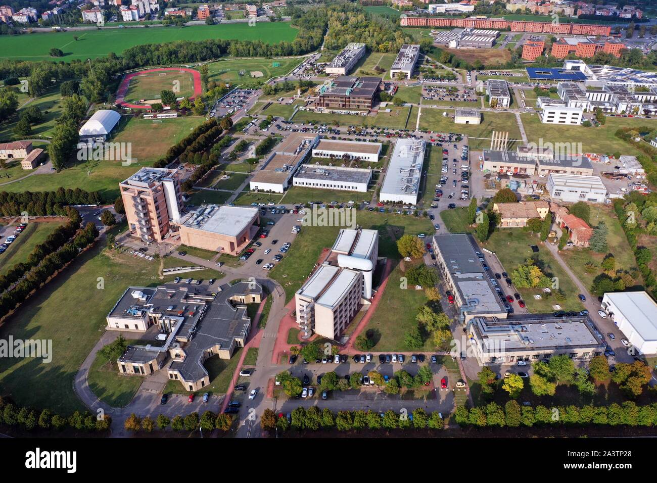 Vista aerea del campus dell'Università di Parma / Italia Foto Stock