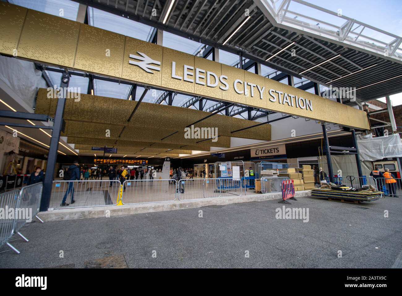 Leeds REGNO UNITO, 9 ottobre 2019: Foto di costruzione Lavori di Leeds City Stazione ferroviaria si trova nel centro cittadino di Leeds in West Yorkshire ho Foto Stock