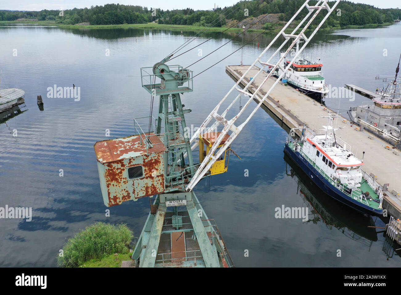 NORRKÖPING 20190718Karlsro varv längst inne ho Bråviken. Drone immagine della città di Norrköping. Foto Jeppe Gustafsson Foto Stock