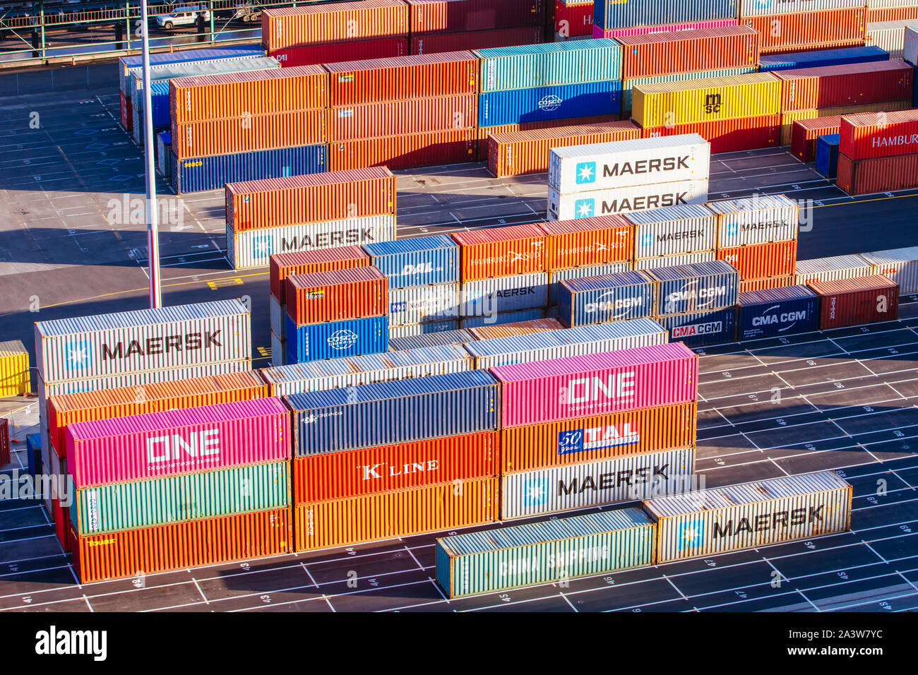 Lyttleton, Nuova Zelanda - 18 Settembre 2019: trafficato porto di spedizione per Christchurch in Lyttleton Nuova Zelanda Foto Stock