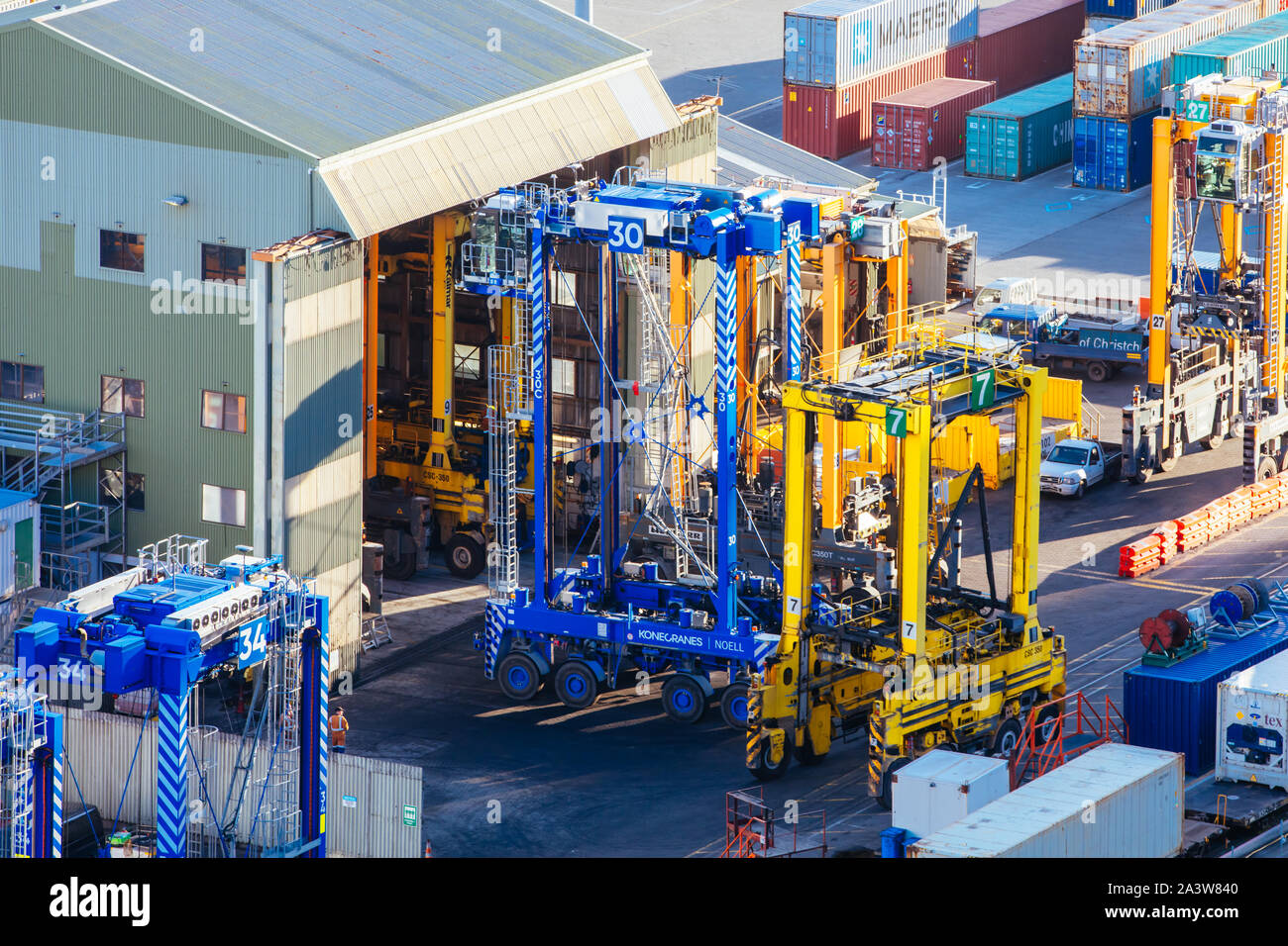Lyttleton, Nuova Zelanda - 18 Settembre 2019: trafficato porto di spedizione per Christchurch in Lyttleton Nuova Zelanda Foto Stock