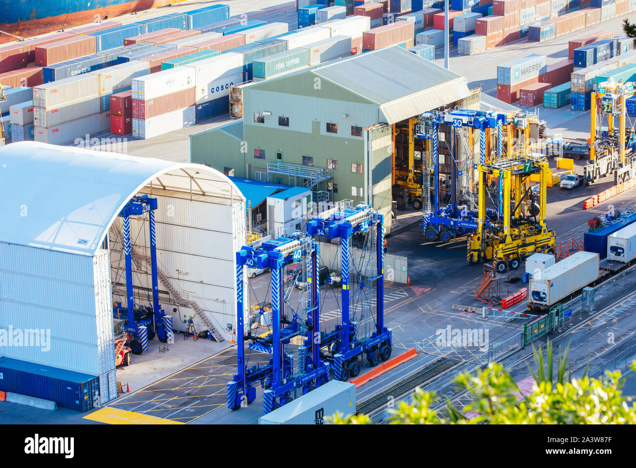 Lyttleton, Nuova Zelanda - 18 Settembre 2019: trafficato porto di spedizione per Christchurch in Lyttleton Nuova Zelanda Foto Stock