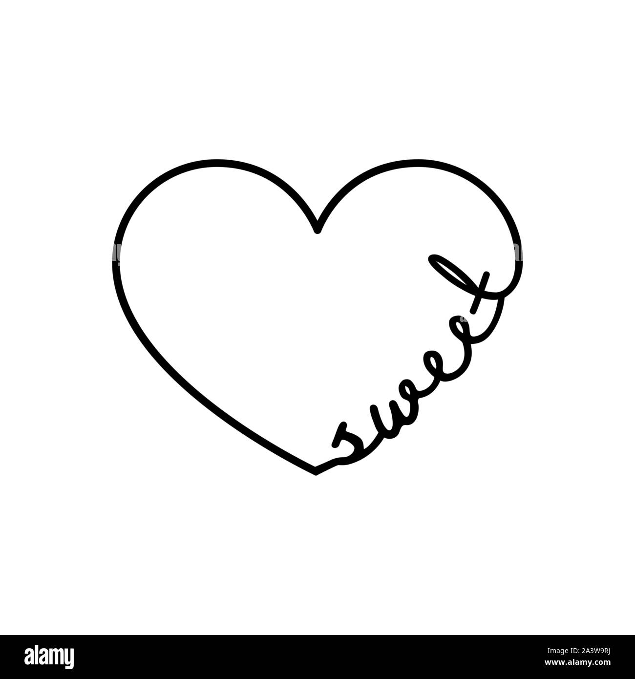 Dolce - parola di calligrafia con disegnati a mano cuore. Caratteri simbolo illustrazione per t-shirt, poster, un matrimonio, un biglietto di auguri Illustrazione Vettoriale