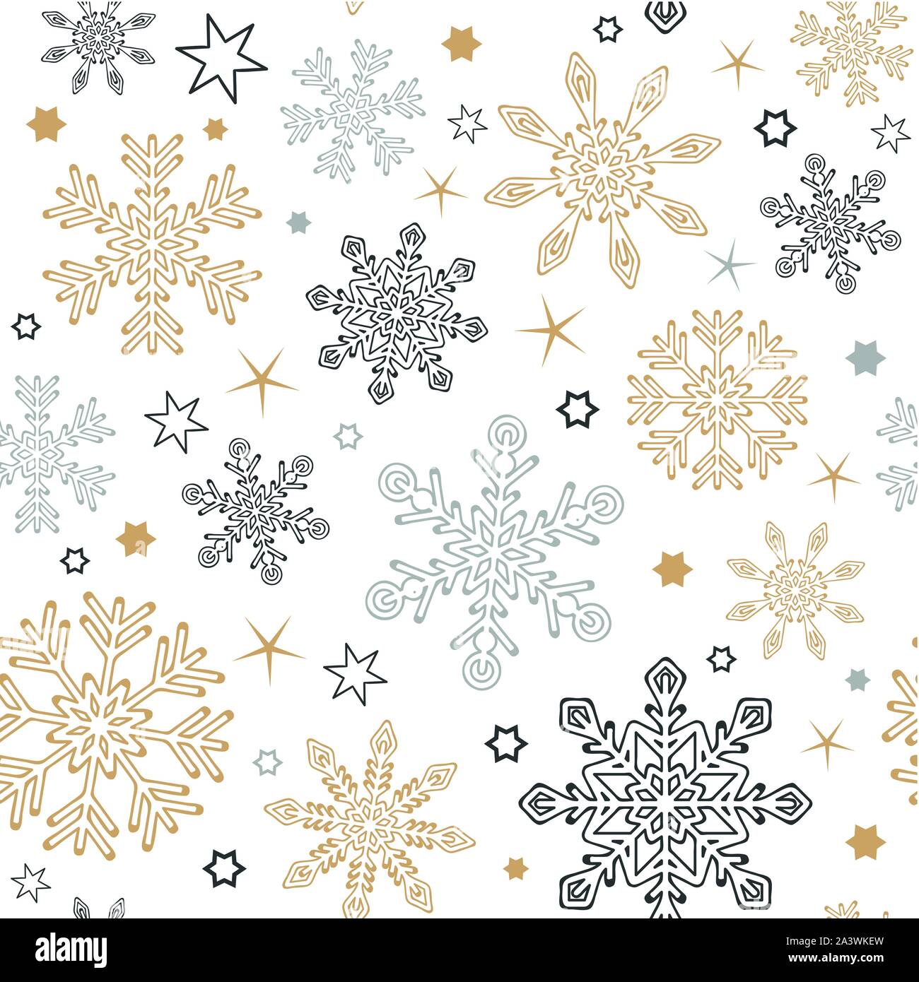 Seamless pattern sfondo fiocco di neve in oro e argento colori illustrazione vettoriale EPS10 Illustrazione Vettoriale