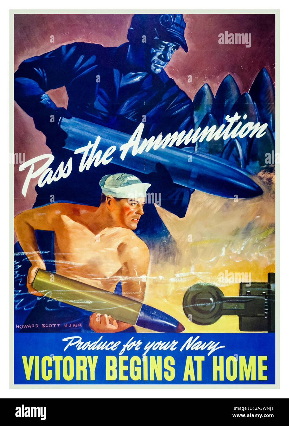 American, US, WW2, Produttività poster, produrre per la Marina Militare, vittoria inizia a casa, 1941-1945 Foto Stock