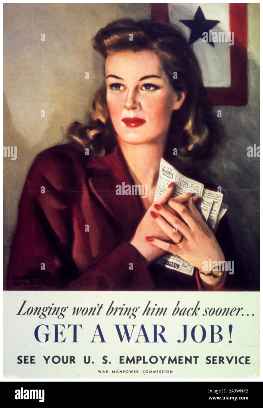 American, US, WW2, Femmina, guerra lavoro, poster, ottenere un lavoro di guerra!, 1941-1945 Foto Stock