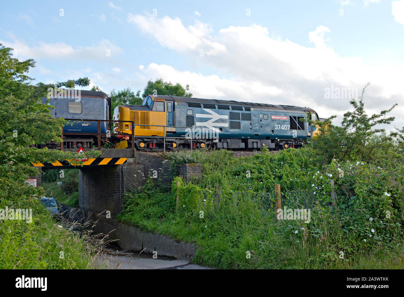 British Railways classe 37 Diesel Locomotiva Elettrica n. 37409 visto vicino Brundall sulle linee Wherru tra Lowestoft e Norwich Foto Stock