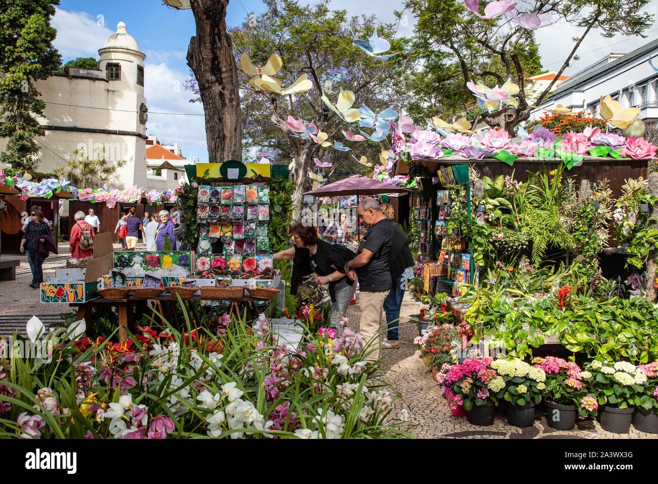 Il mercato dei fiori, AV ARRIAGA, scene di strada, Funchal, isola di Madeira, Portogallo Foto Stock