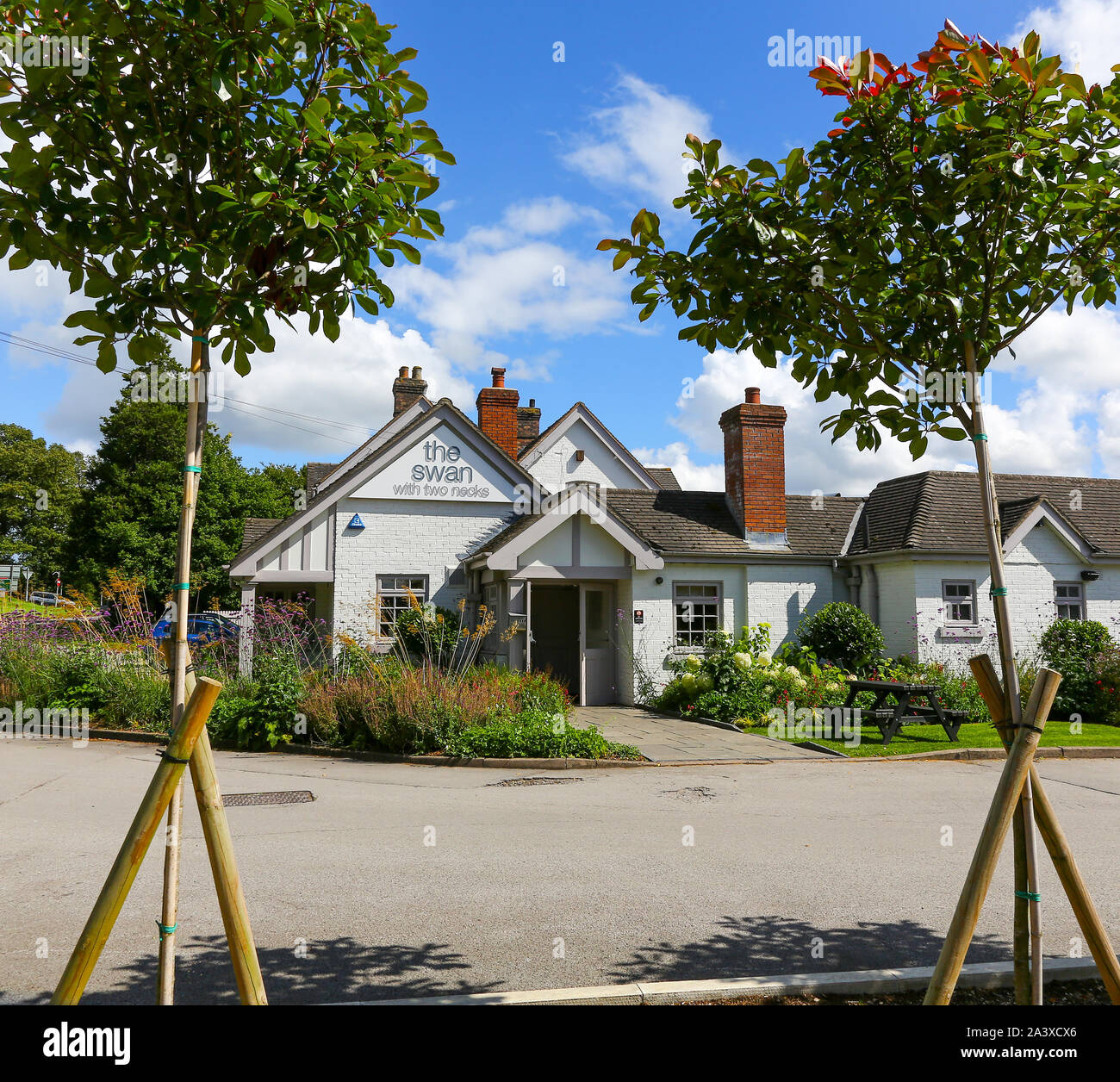 Il Cigno con due colli pub o public house, Blackbrook, Newcastle under Lyme, Staffordshire, England, Regno Unito Foto Stock
