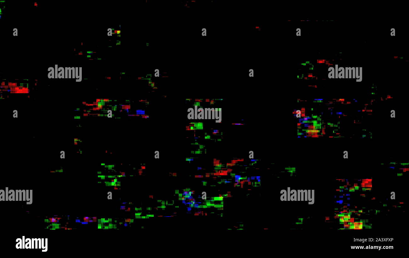 Retro futuristico segnale video danno con dead pixel, rumori e interferenze. Foto Stock