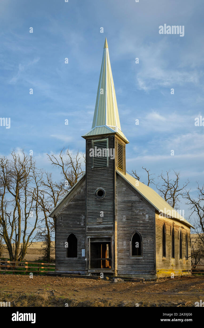 Locust Grove Chiesa; Sherman County, North Central Oregon. Foto Stock