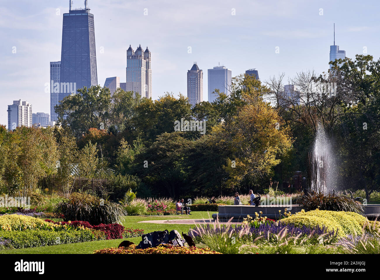 Vista di Chicago da Lincoln Park garden Foto Stock